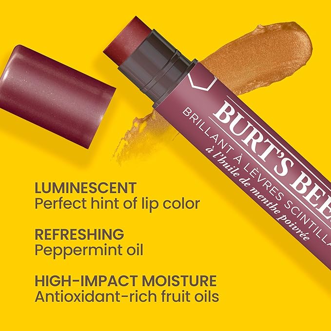 Burt's Bees Shimmer Lip Tint Set, Tinted Lip Balm Stick, Moisturizing for All Day Hydration with Natural Origin Glowy Pigmented Finish & Buildable Color, Fig (4-Pack)-Velvo Beauty