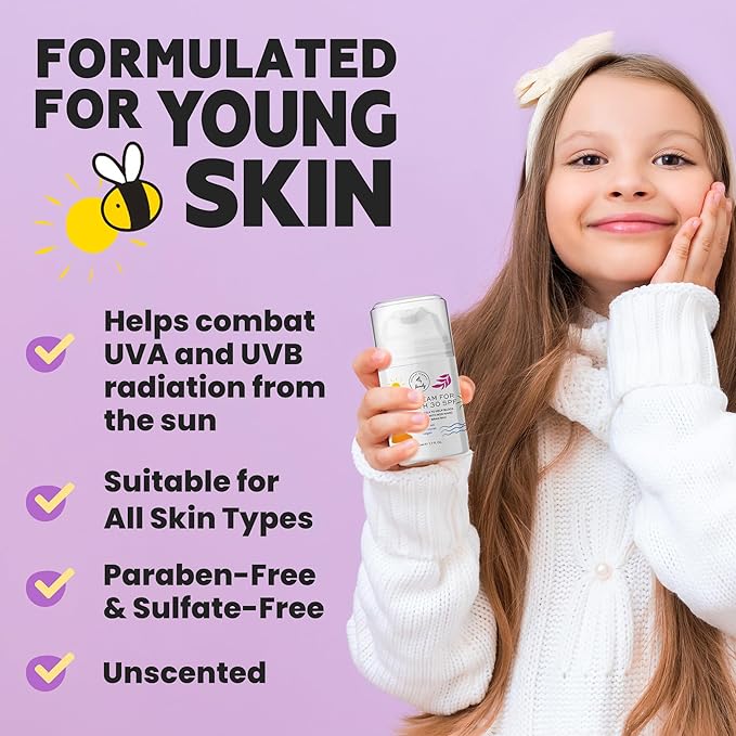 Kid Face Sunscreen Moisturizer with SPF – SPF 30 Mineral Face Sunscreen – Lightweight, Non-Greasy, Reef-Safe with Zinc Oxide & Niacinamide – Broad-Spectrum UV Protection – Daily Moisturizer for Kids-Velvo Beauty