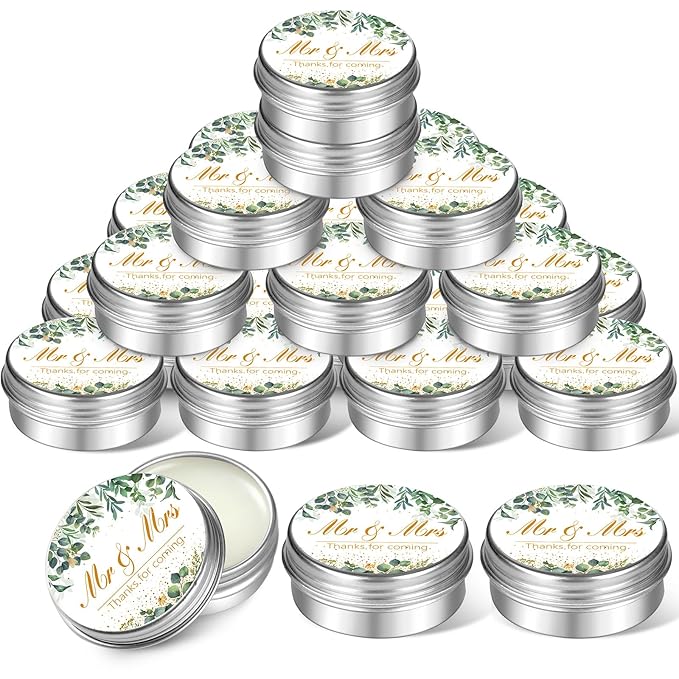 40 Pieces Bridal Shower Lip Balm Bulk Wedding Favors Lip Balms Mr and Mrs Thanks for Coming Wedding Party Gift for Guest Girl Bride Women Travel Birthday, 0.34 Oz, White (Eucalyptus Style)-Velvo Beauty