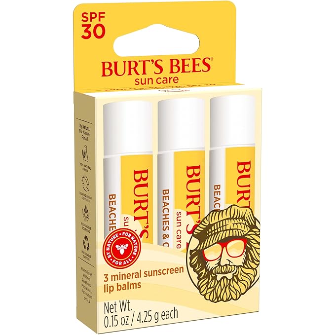 Burt’s Bees SPF 30 Lip Balm Mothers Day Gifts for Mom, Beaches and Cream, Water-Resistant Sun Care, Nano-Free Zinc Oxide Formula, Natural Origin Conditioning Lip Treatment, 3 Tubes, 0.15 oz.-Velvo Beauty