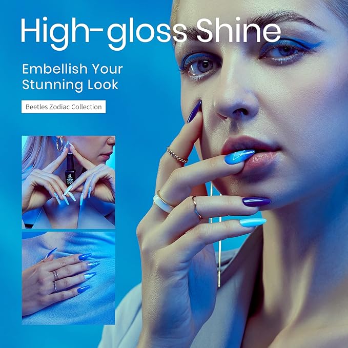 Beetles Blue Gel Nail Polish,6 Colors Baby Blue Glitter Aquarius Holy Water Collection Fall Winter Gel Polish Soak off Uv Led Lamp Nail Art Manicure Gifts for Women-Velvo Beauty
