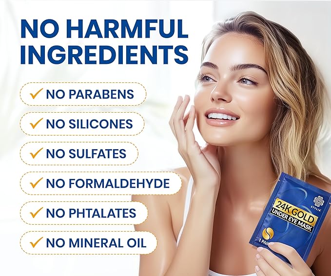 Stylia Under Eye Patches for Puffy Eyes and Dark Circles (20 Pairs) - 24k Gold Under Eye Mask with Vitamin C, Hyaluronic Acid, Pearl Extract - Eye Masks for Dark Circles and Puffiness-Velvo Beauty