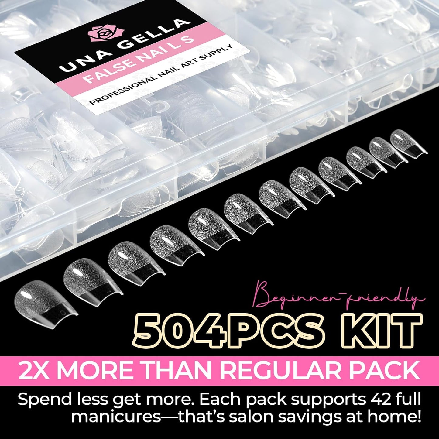 UNA GELLA Extra Short Coffin Nails Tips: 504pcs Pre-etched XS Short Nails, 12 Sizes Clear Coffin Press on Nails Full Cover Gel Tips Acrylic False Fake Nails Extension DIY Salon-Velvo Beauty