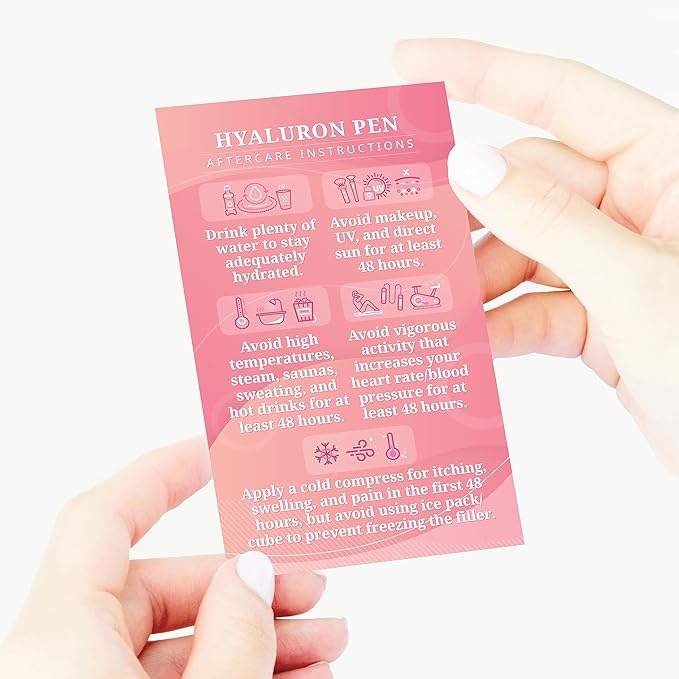 100 Pack - Premium Hyaluron Pen Lip Filler Aftercare Instructions Card 2 x 3.5" Accessories Supplies Kit Care - HP01A100_N-Velvo Beauty