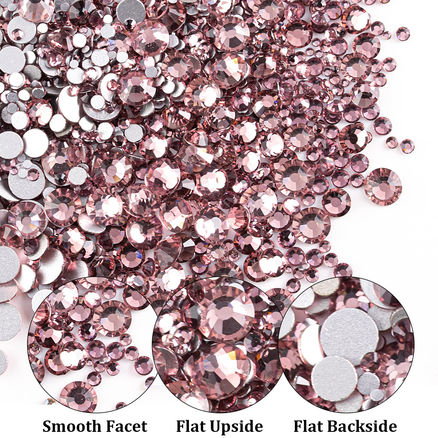 One Pack 2000 Pcs of Flatback Round Pale Purple Rhinestones 6 Sizes (1.5-6 mm) with Nail Art Rhinestone Picker Pencil and Tweezer for DIY and Salon Use-Velvo Beauty