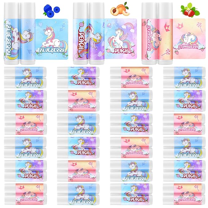 24 Pcs Unicorn Lip Balm Back to School Gift Unicorn Party Favors Lip Balm for Girls Birthday Party Favors Lip Gloss for Kids Gifts for Kids Fruity Favors Unicorn Gift for Cute Girls-Velvo Beauty