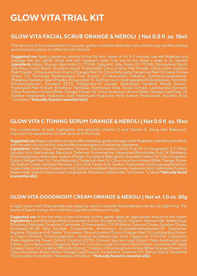 AROMATICA Glow Vita Trial Kit - Travel Size Skin Care Set [Vitamin C Serum 0.5 fl.oz, Facial Scrub 0.5 fl.oz, Goodnight Cream with Retinol 1oz] - Travel Kit for Women-Velvo Beauty