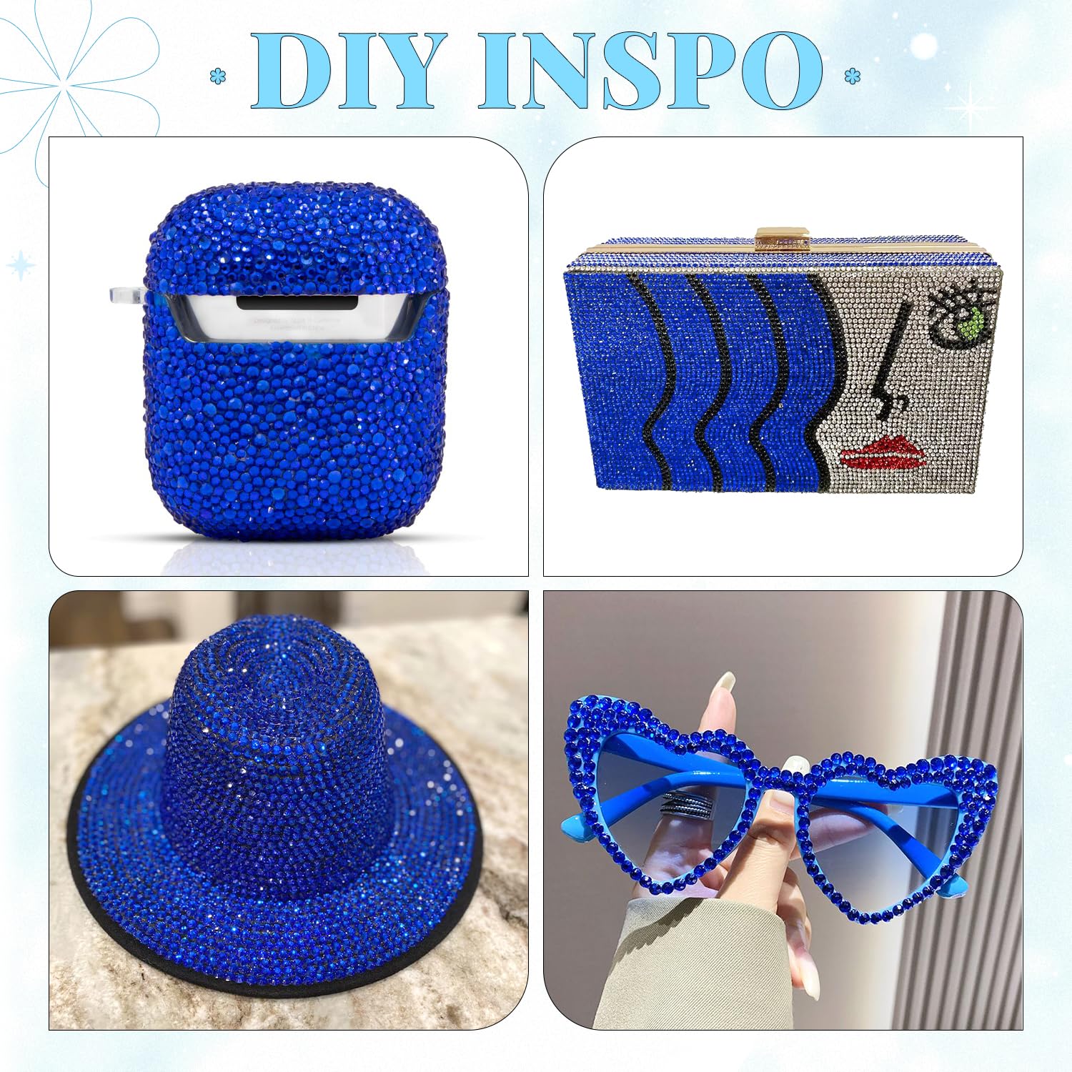 6000Pcs Resin Rhinestones for Bedazzling with 3Pcs B7000 Jewelry Glue, 1 Box Royal Blue Flatback Rhinestones for Crafting Crafts DIY, Crystals Gems for Clothing Shoes Tumblers Nail Art Makeup-Velvo Beauty