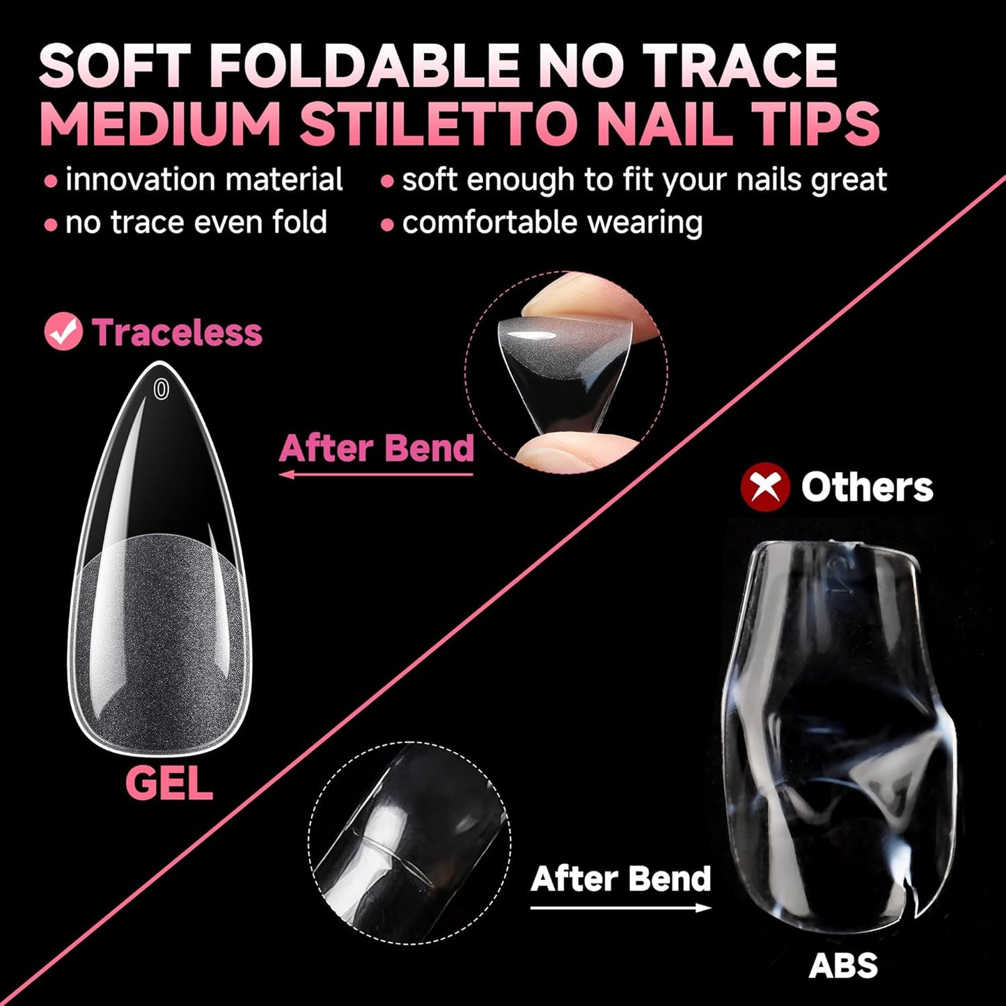 UNA GELLA Stiletto Gel Nails Press On Halloween 504Pcs Medium Almond Stiletto Clear Gel Nail Tips Full Cover Pre-matte Fake False Acrylic Nails for Nail Extensions Home Art Salon 12 Sizes-Velvo Beauty