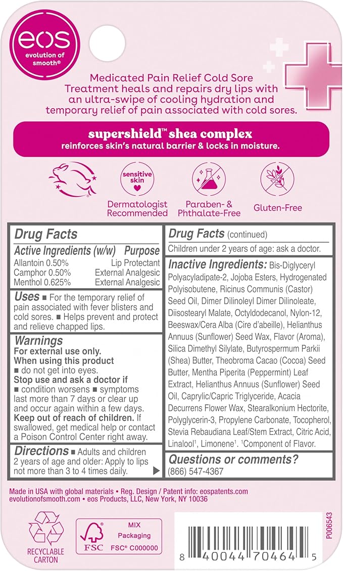 eos Medicated Lip Balm - The Fixer | Lip Care to Repair and Protect Chapped and Dry Lips | Instant Cooling and Pain Relief with Natural Ingredients | 0.35 oz-Velvo Beauty