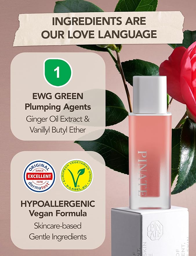 Natural Bloom Korean Lip Oil Serum 0.14 fl oz | Moisturizing Lip Booster Plumping Oil Tint Serum Enriched w/Camellia & Safflower Oils | Non-Irritating Color Changing Lip Oil (Pink Muhly)-Velvo Beauty