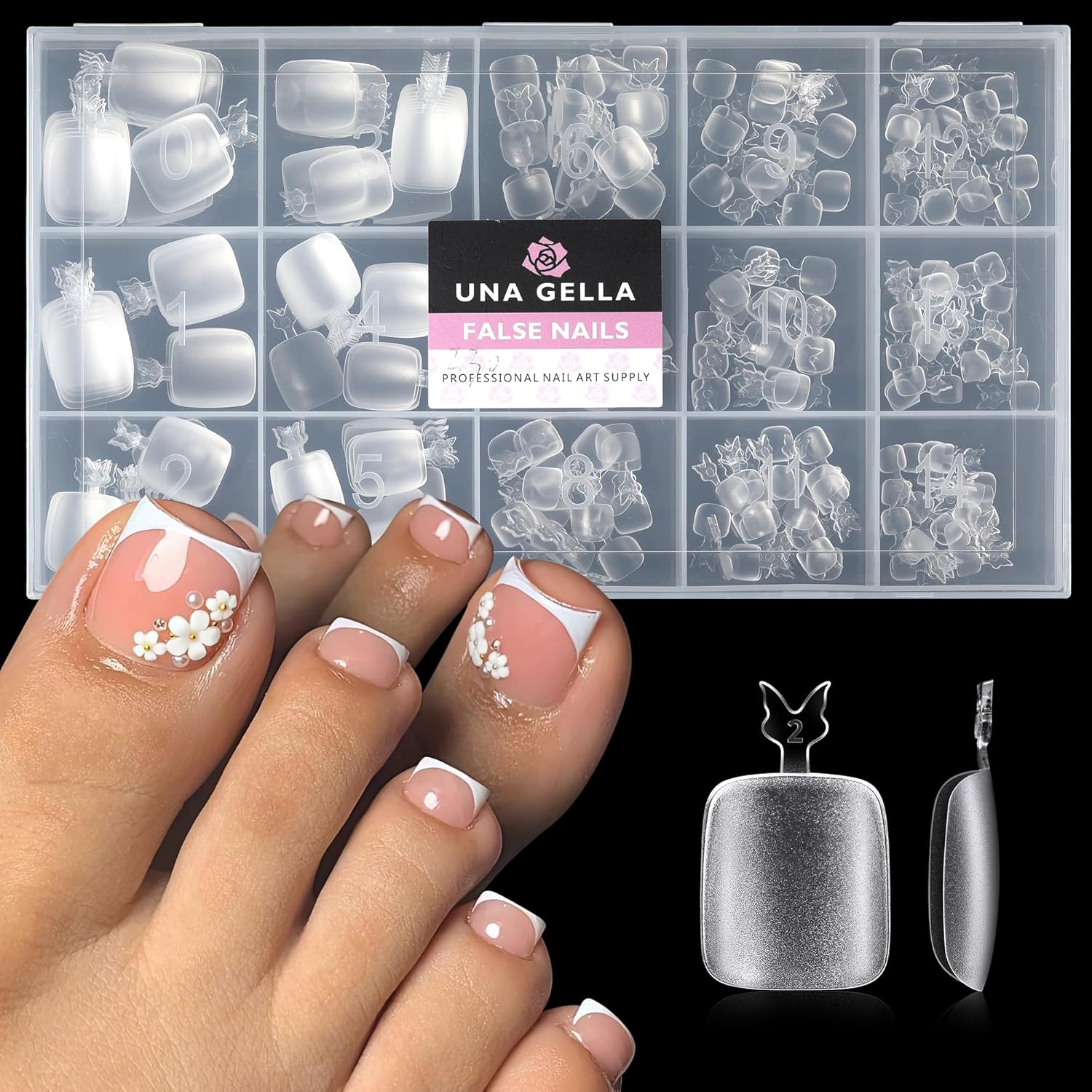 UNA GELLA Toe Nail Tips 312 Pcs Square Round Full Cover Fake Toe Nails Press On Clear 15 Sizes Pre-Shape Soft Gel Toe Nail Tips Double Matte Acrylic Toenails for Nail Extensions DIY Home Nail Salon-Velvo Beauty