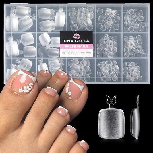 UNA GELLA Toe Nail Tips 312 Pcs Square Round Full Cover Fake Toe Nails Press On Clear 15 Sizes Pre-Shape Soft Gel Toe Nail Tips Double Matte Acrylic Toenails for Nail Extensions DIY Home Nail Salon-Velvo Beauty