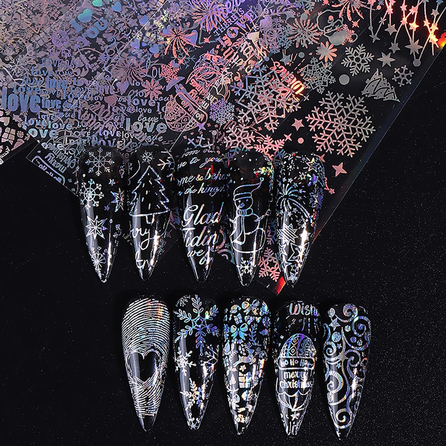 10 Rolls Christmas Nail Foils Transfer Nail Art, Snowflake Nail Transfer Foil Stickers Christmas Theme Design Nails Supplies Christmas Tree Snowman Santa Claus Manicure Decals Cute Nails Accessories-Velvo Beauty