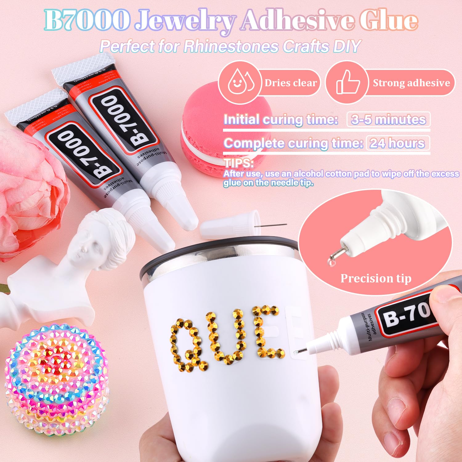 25000Pcs Resin Rhinestones with B7000 Jewelry Glue for Crafting, Copper Gold 2-6mm Non Hotfix Flatback Gems, Bedazzling Crystal for DIY Crafts Clothing Tumblers Mugs Shoes Fabric Nail Art-Velvo Beauty