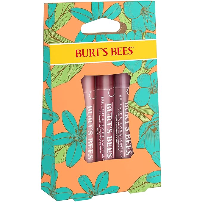 Burt's Bees Lip Balm Spring Gifts, 3 Nourishing Lip Care Shimmers for All Day Glow, Kissable Color Spring Gift Set -Peony, Fig & Rhubarb (Packaging May Vary)-Velvo Beauty