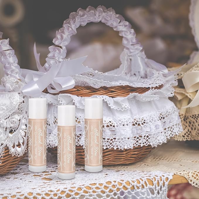 Dunzy 50 Pcs Thank You Gift Lip Balm Bulk Baby Shower Party Favors Bridal Shower Favor Lip Care with Assorted Fruit Flavors Thank You Lipstick for Guest Basket Gift Stuffer (Vintage)-Velvo Beauty