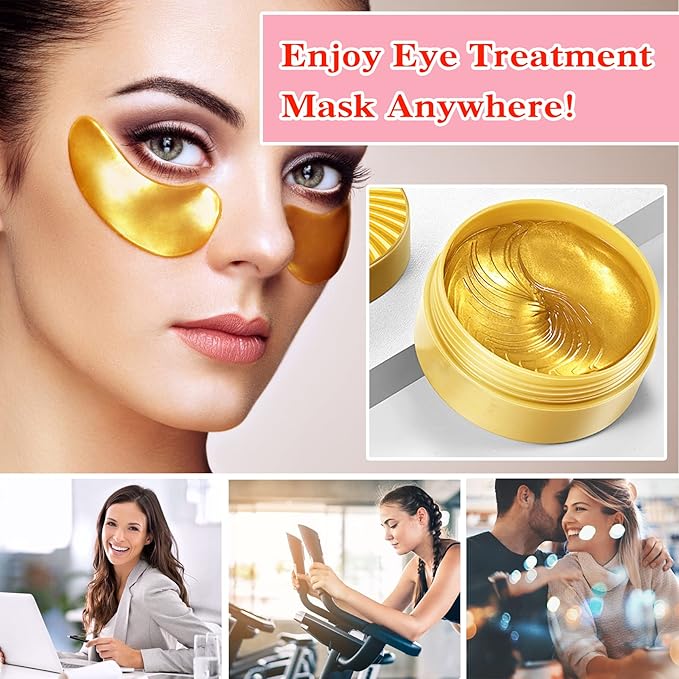 Eye Mask 60 pcs,Gold Collagen Under Eye Patches,Puffy Eyes and Dark Circles Treatments,Improve Reduce Under Eye Bags Smooth Wrinkles and Lighthen Fine Lines,Moisturizing,Improve and Firm eye Skin-Velvo Beauty