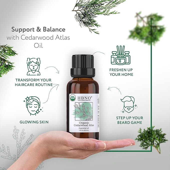 HBNO California Bottled Organic Cedarwood Essential Oil 1 fl oz (30ml) - USDA Certified Organic Cedarwood Essential Oil for Aromatherapy, Soap Making, DIY, Fragrances, Diffuser-Velvo Beauty