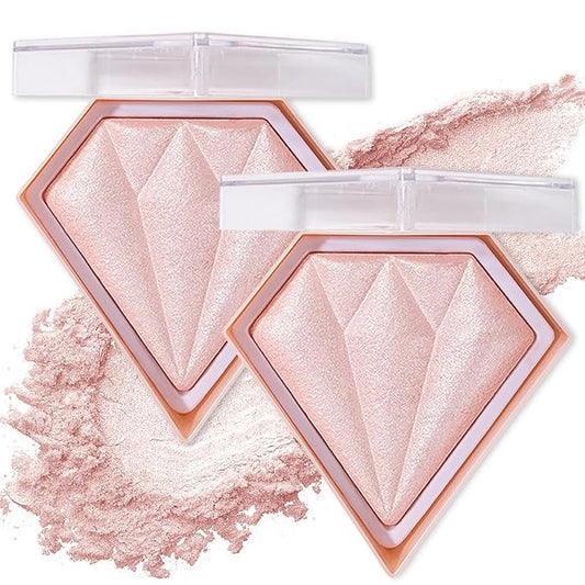 2PCS Fairy Pink Highlighter Makeup Palette Face Powder Highlighters Iluminadores De Maquillaje Shimmer Glitter Diamond Highlighter Blush Powder Makeup Palette-Velvo Beauty