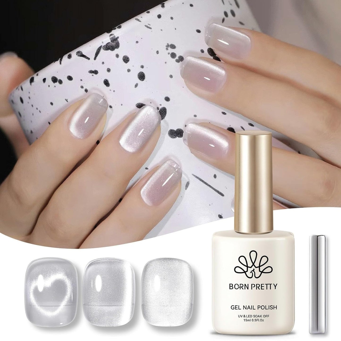 Born Pretty Magnetic Gel Nail Polish Moonlight White Cat Magnetic Eye Gel Polish White Auroras Nail Polish Nail Art Vanish 15ML-Velvo Beauty