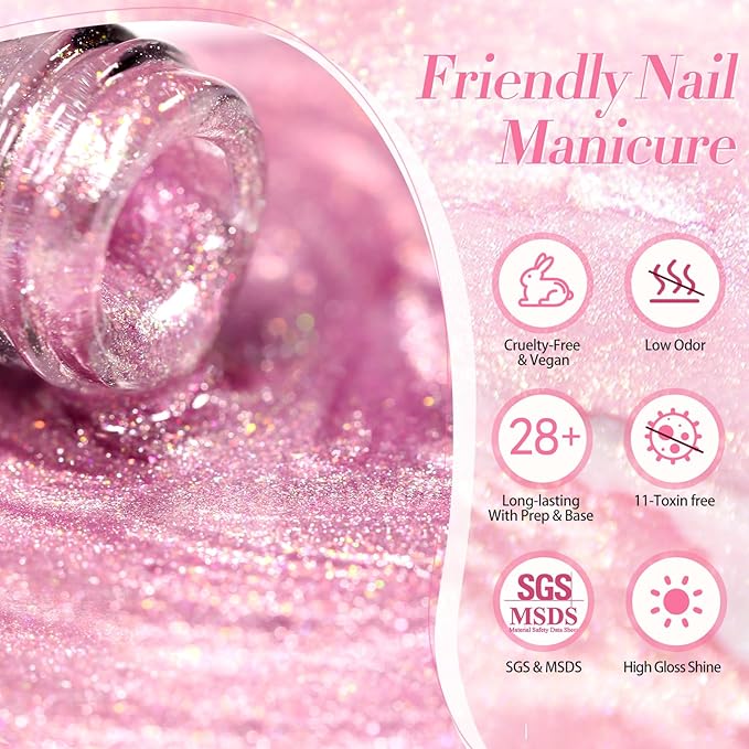 Born Pretty Cat Magnetic Eye Gel Nail Polish, Mermaid Aurora Holographic Pink Blue Green Yellow Gel Polish, Soak Off U V LED Gel Polish Nail Art Design Manicure Salon DIY Home 7ML 6PCS-Velvo Beauty