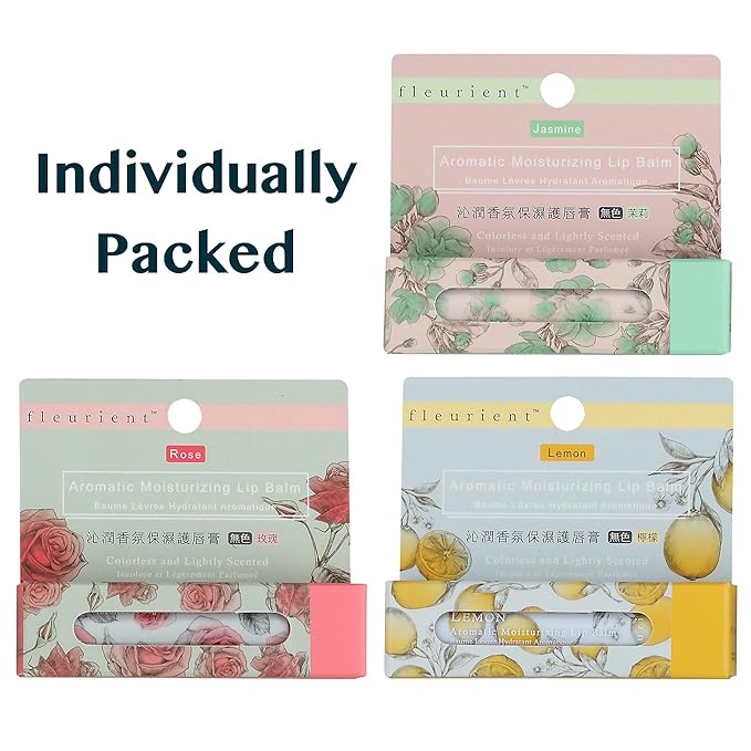 Aromatic Moisturizing Lip Balm-Jasmine, Rose, Lemon | Hydrating, Colorless & Lightly Scented lip moisturizer with Vitamin E (Pack of 3 Scents-0.12oz EA.)-Velvo Beauty
