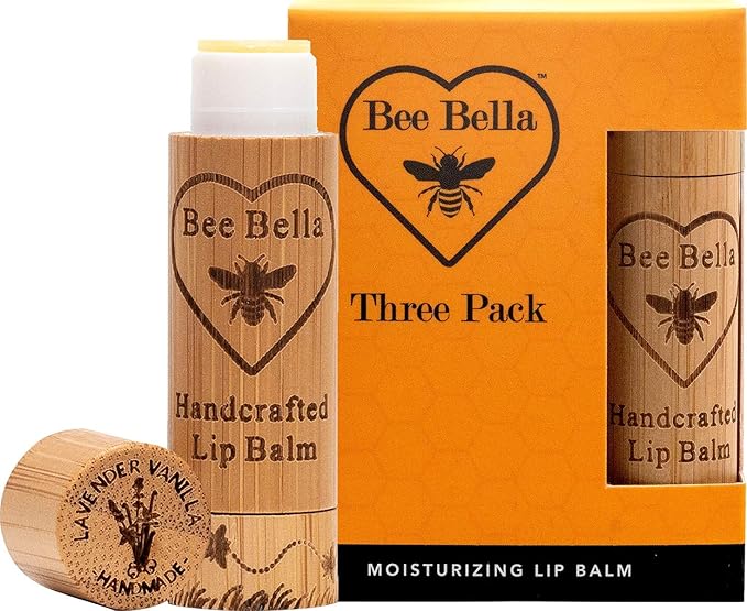 Bee Bella Lip Balm, Lavender Vanilla, 3 Pack - Hydrating, Moisturizing Lip Care, 100% Natural, Original Organic Beeswax with Vitamin E, Handmade in USA-Velvo Beauty