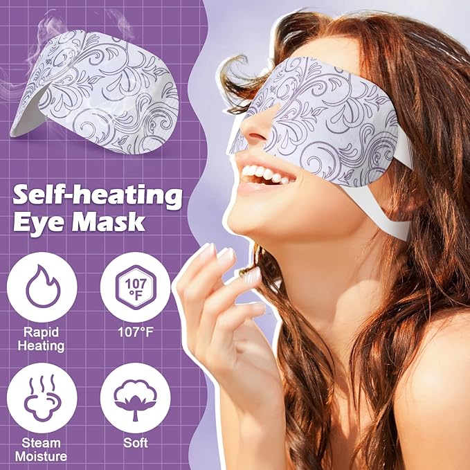 50 Packs Steam Eye Mask for Dry Eyes Spa Warm Sleep Eye Mask Self Heating Disposable Eye Masks for Home Office Travel Eyestrain Relieve (Lavender Scent)-Velvo Beauty