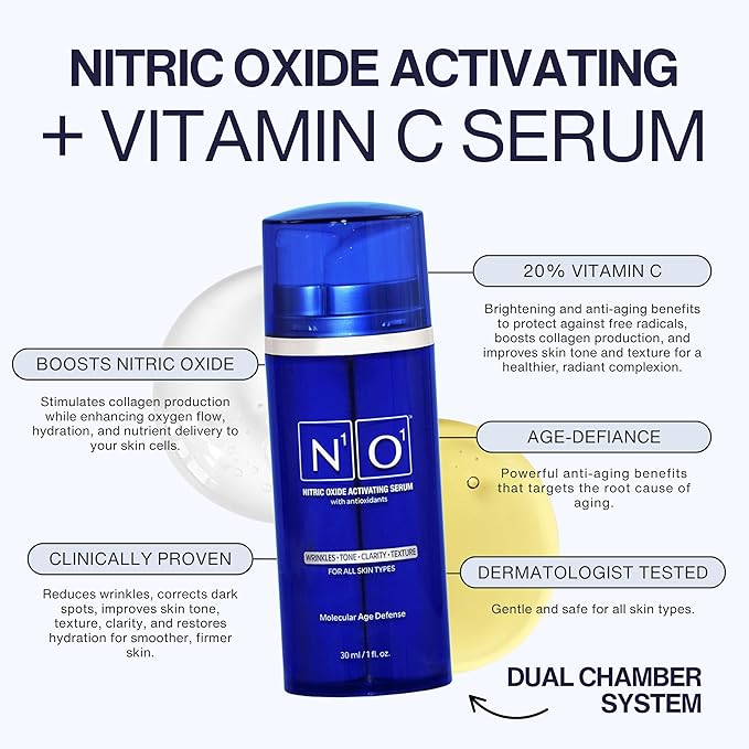 Nitric Oxide Activating Serum with Antioxidants | Hydrating Serum For Face | Decreases Wrinkles | Pore Minimizer | Improves Skin Texture | Helps Dark Spots | 1 Fl Oz, 30ml-Velvo Beauty
