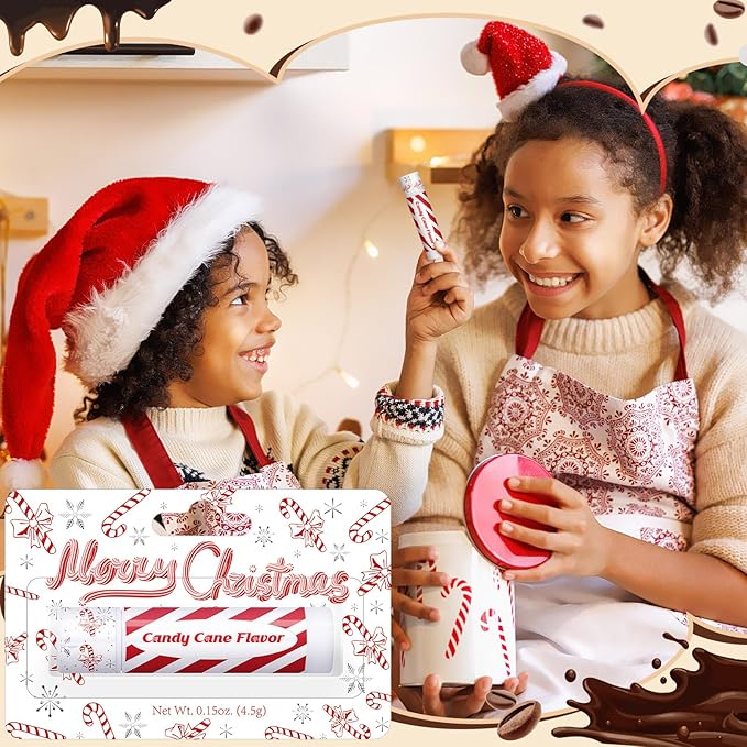 25 Pcs Christmas Lip Balms Stocking Goodie Bags Stuffers Bulk Xmas Gifts Candy Hot Cocoa Cookie Cinnamon Gingebread Biscuits Flavor 5 Style Holiday Treat Small Gifts Party Supplies-Velvo Beauty