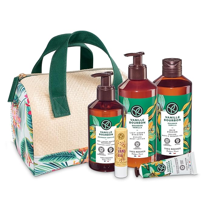 Yves Rocher Bain de Nature Vanilla 6-Piece Gift Set, Shower Gel, Hand Cream, Body Lotion, Lip Balm, Hand Soap & Vanity Bag, 6 Items-Velvo Beauty