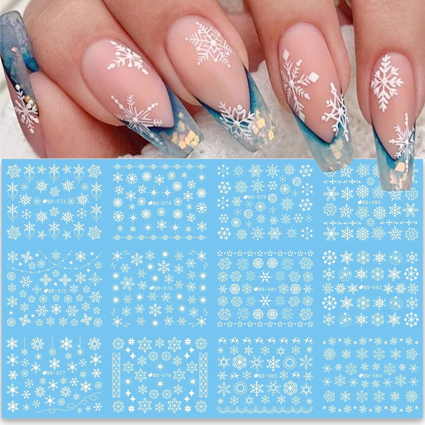 24 Sheets Christmas Nail Stickers Snowflake Nail Art Water Decals Transfer Nail Supplies Snowflake Angel Bell Elk Design Nail Tattoo Stickers for Women Girls Christams Nails Design Art Decoration-Velvo Beauty
