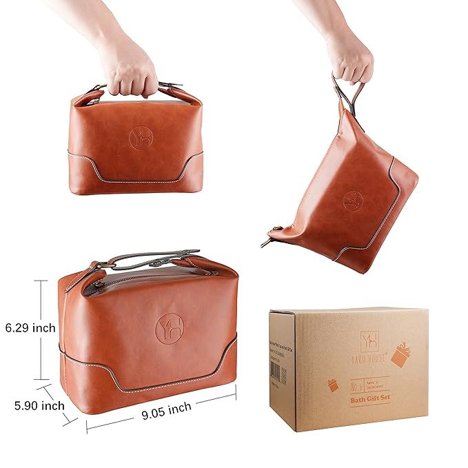 Bath and Body Gift Set for Men - Sandalwood Amber - Birthday, Christmas, Fathers Day Gifts From Wife Daughter Son for Husband, Dad - Relax Spa Kit w. Full Size Items in Deluxe Toiletry Bag-Velvo Beauty