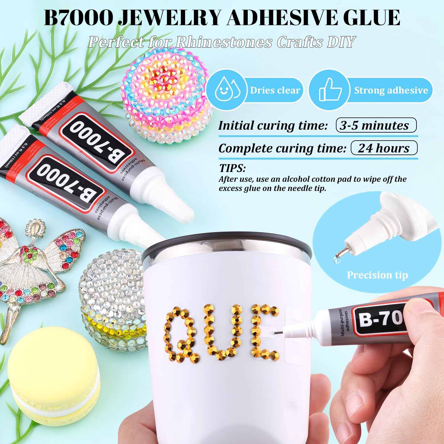 6000Pcs Resin Rhinestones for Bedazzling with 3Pcs B7000 Jewelry Glue, 1 Box Mine Gold Flatback Rhinestones for Crafting Crafts DIY, Crystals Gems for Clothing Shoes Tumblers Nail Art Makeup-Velvo Beauty