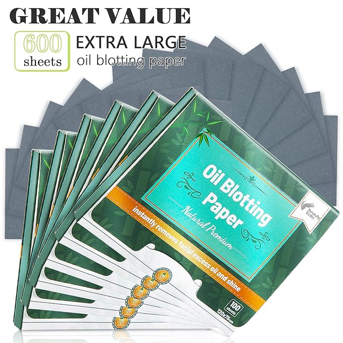 Natural Premium Oil Blotting Paper for Oily Skin with Bamboo Charcoal,26% Larger Oil Blotting Sheets for Face,Makeup Friendly Oil Absorbing Sheets 600 Sheets-Velvo Beauty