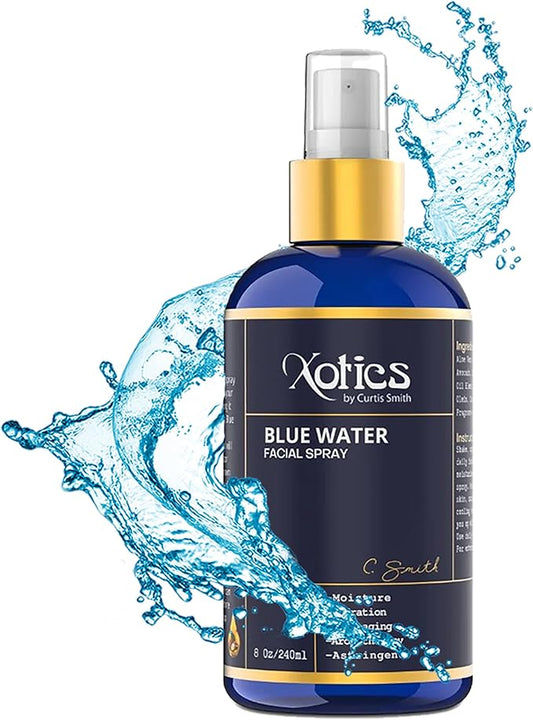Xotics Blue Water Facial Spray - 8oz - Hydrating Face Mist with Aloe Vera - Refreshing Toner for Men & Women, Aftershave, Daily Moisturizing Splash for All Skin Types-Velvo Beauty