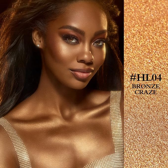 FOCALLURE Starfall Glowing Liquid Highlighter, Shimmering Body Oil, Non-Sticky Shimmer Liquid Luminizer, Non-Greasy, Face & Body Glitter Makeup for Costumes, Cosplay, Rave Festival, BRONZE CRAZE-Velvo Beauty