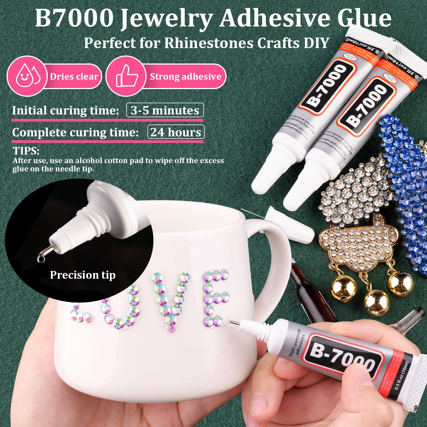 Resin Rhinestones for Crafting with B7000 Jewelry Glue, 2 Boxes AB Flatback Crystals with 3Pcs 10ml Glue for Bedazzling Crafts DIY Nail Art Makeup，Non Hotfix Gems for Clothing Shoes-Velvo Beauty