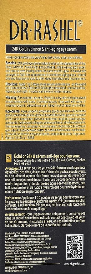 24K Gold Radiance Collagen & Anti - Aging Eye Serum, Helps To Reduce Wrinkle, Under eye Puffiness & Dark Circles, Size 1.01 Fl Oz (Pack Of 1)-Velvo Beauty