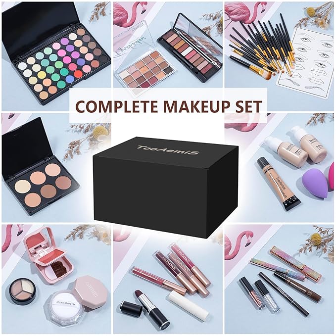 All in One Makeup Kit Makeup Kit for Women Full Kit Multipurpose Makeup ，eyeshadow、 liquid foundation,Loose powder,Eyebrow pencil,4-color lip gloss set-Velvo Beauty
