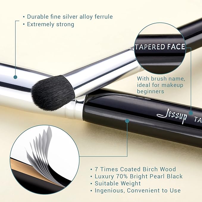 Jessup Makeup Brushes 15 Pcs Makeup Brush Set Beauty Cosmetics Make Up Powder Concealer Eyeshadow Eyeliner Blending Lip Brush Tools (Black/Silver) T092-Velvo Beauty