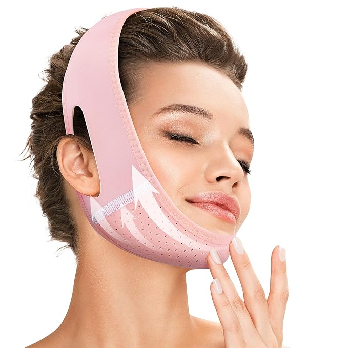 Reusable V Line Lifting Mask with Chin Strap for Sleeping,Face Lift Prevent Sagging, Jaw Exerciser,Pink,M-Velvo Beauty