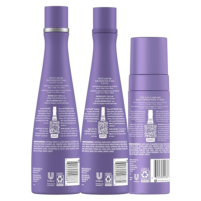 Nexxus HY-VOLUME Weightless Lift Shampoo, Conditioner & Foam 3 Pack PROTEIN FUSION with Collagen Protein & Hyaluronic Acid For Flat & Limp Hair for 48 Hours of Volume 13.5 fl oz & 5.5 fl oz-Velvo Beauty