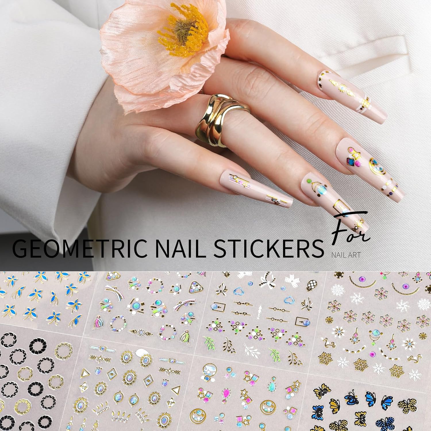 Teenitor 50 Sheets Nail Stickers for Nail Art, Flower Nail Art Stickers Gold Floral Nail Decals for Nails Design, Nail Decor Nail Accessories for Women Girls Kids Summer-Velvo Beauty