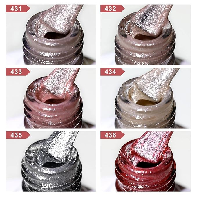 RARJSM Cat Eye Gel Nail Polish Set Silver Glitter Nude Purple Pink Red Champagne Gold Brown 6 Colors 9D Galaxy Velvet Ice Jelly Gel Polish with Magnet Stick UV LED Curing Requires Soak Off Home Salon-Velvo Beauty