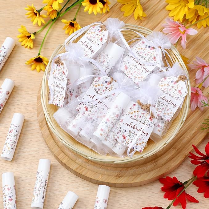 Dunzy 50 Pack Wildflower Party Baby Shower Favors Bulk Lip Balms Gifts Wedding Bridal Shower Favors Small Thank You Appreciation Gifts for Guests Women Employees Teachers Coworker Staff-Velvo Beauty