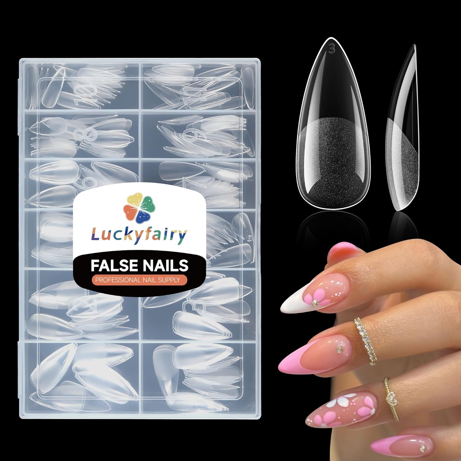 Medium Stiletto Nail Tips: 240 Pcs Full Cover Almond Shape False Nail Acrylic Soft Gel Nails Tips Clear Stiletto Press on Tips Pre-buffed for Nail Art Extension Salon Home DIY 12 Sizes-Velvo Beauty