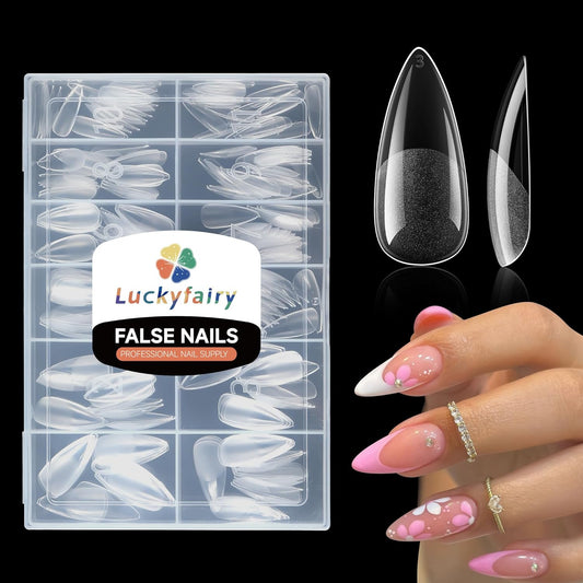 Medium Stiletto Nail Tips: 240 Pcs Full Cover Almond Shape False Nail Acrylic Soft Gel Nails Tips Clear Stiletto Press on Tips Pre-buffed for Nail Art Extension Salon Home DIY 12 Sizes-Velvo Beauty