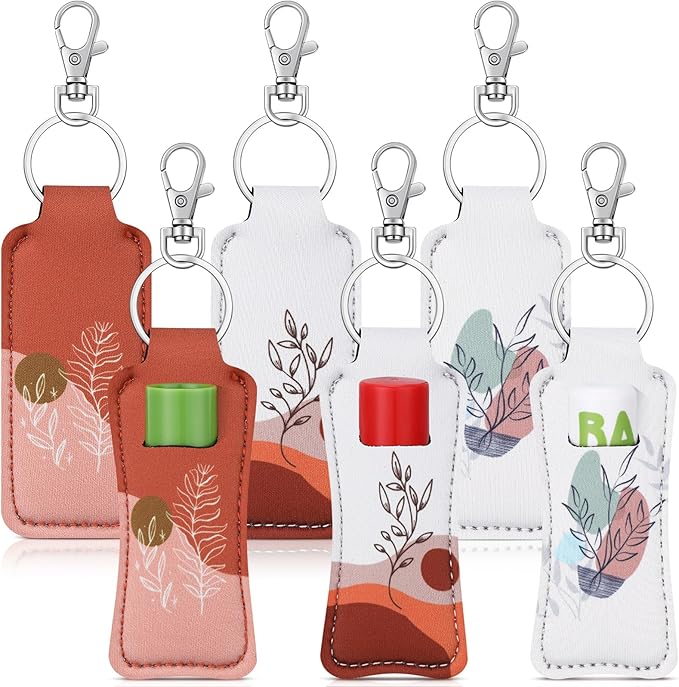 6 Pcs Boho Lip Balm Sleeve Keychain Lipstick Holder Key Chain with Portable Clip Lip Gloss Pouch Keychain for Women Graduation Travel Accessory Stocking Stuffers Gifts-Velvo Beauty